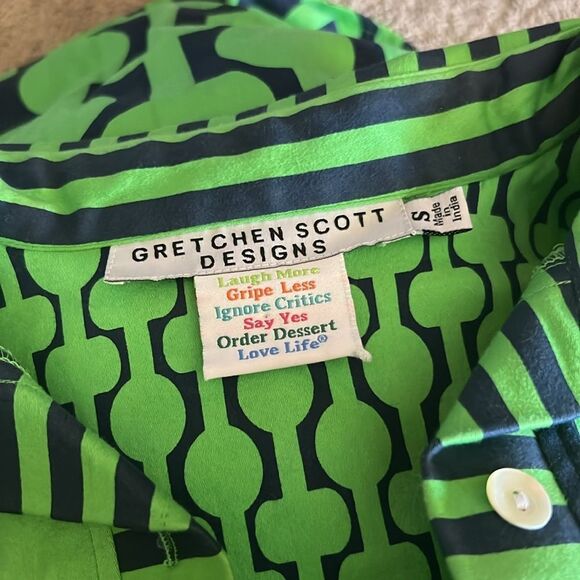 Gretchen Scott green and blue collared top - Picture 4 of 7